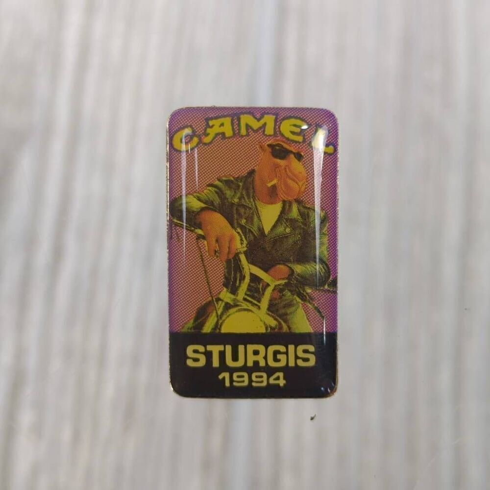 Set of 2 Camel Smokin Joe Sturgis 1994 Hat Vest Lapel Pins Motorcycle Moto
